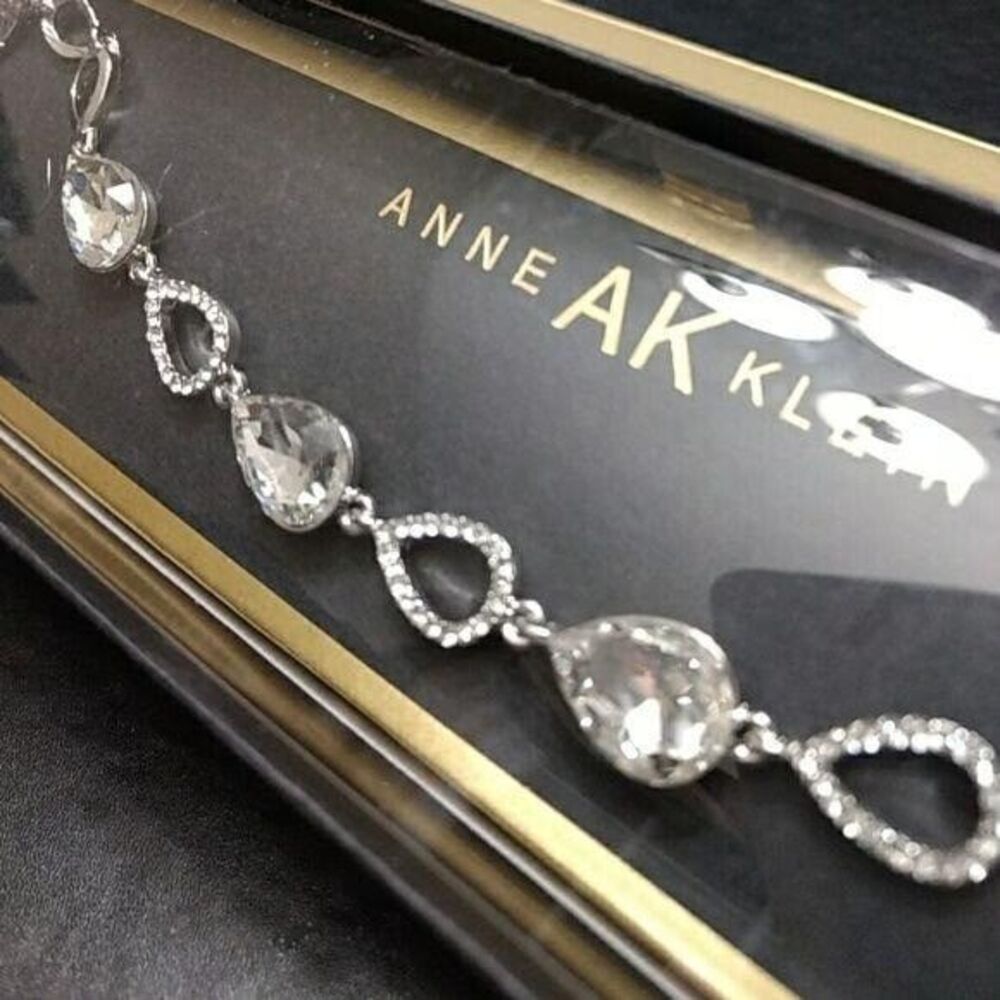 Anne Klein tear shaped rhinestone bracelet silver tone